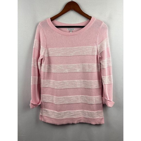 Croft & Barrow Pink & White Striped Sweater S 100% Cotton Womens Knit Pullover M - Picture 2 of 6